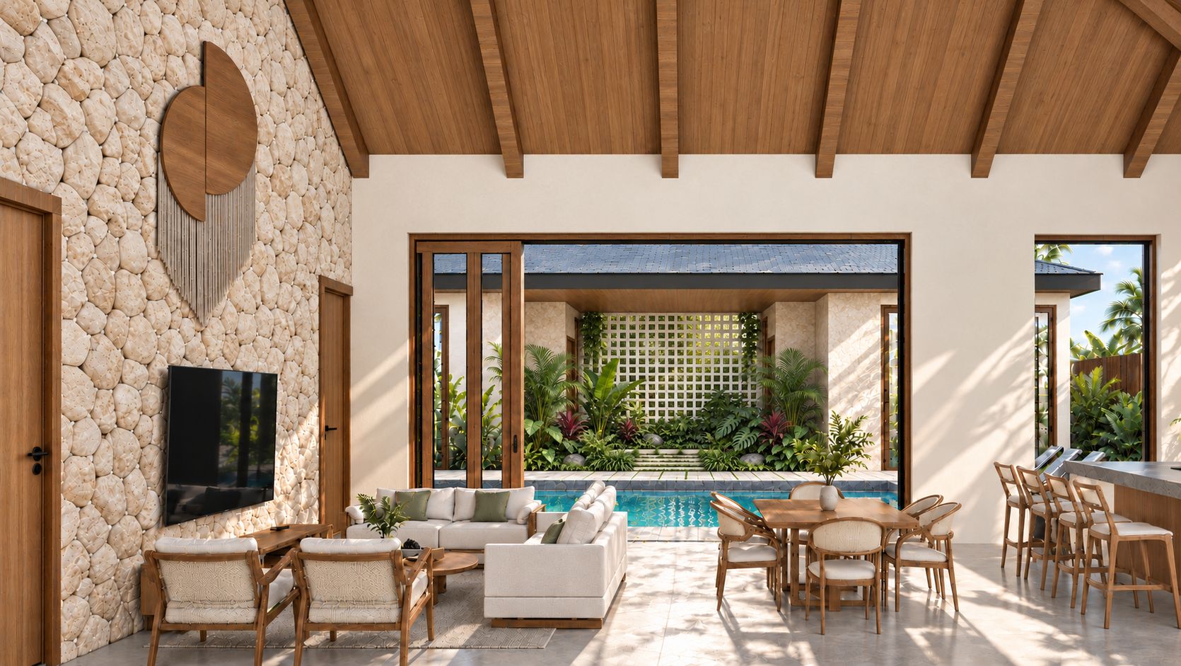 Sala de Villa Palmera abierta al patio